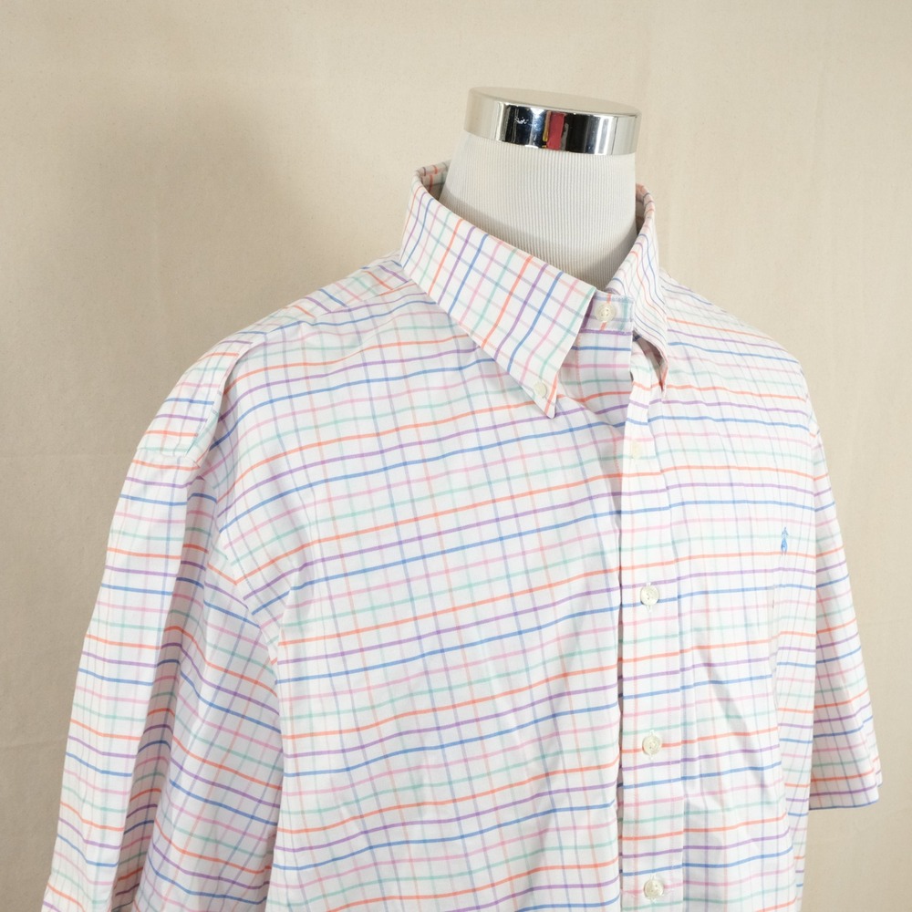 NWOT Brooks Brothers 3XL Oxford Shirt Rainbow Plaid Stretch Cotton Short Sleeve